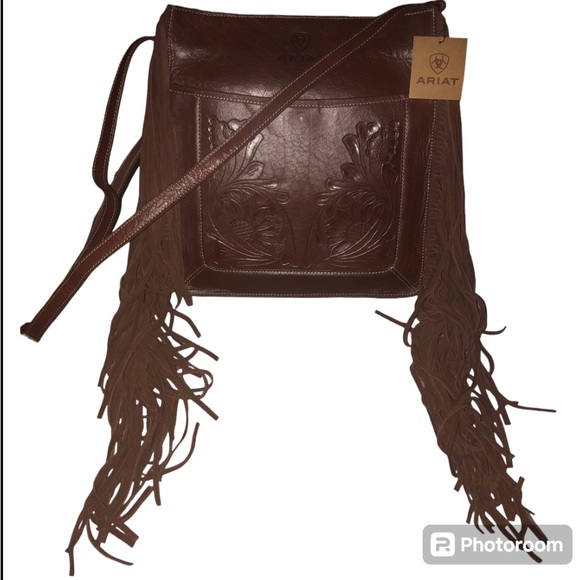NWT Ariat Victoria Collection Messenger / Conceal Carry Bag Brown Leather Fringe - Picture 3 of 15